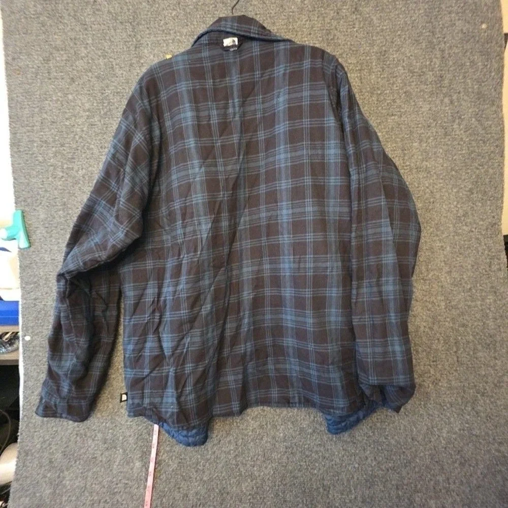 The North Face Jacket Mens XL Blue Plaid Quilted Reversible Flannel Shirt Snap